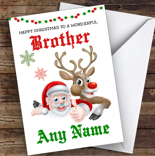 Santa & Reindeer Wonderful Brother Personalized Christmas Card