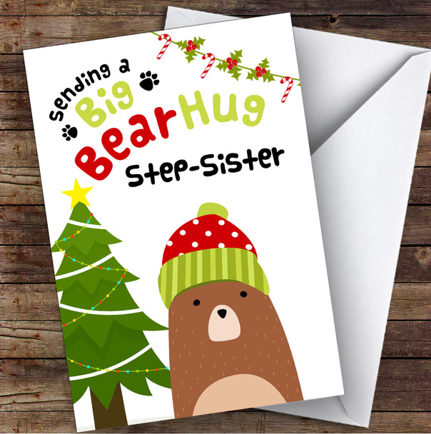 Step Sister Sending A Big Bear Hug Personalized Christmas Card
