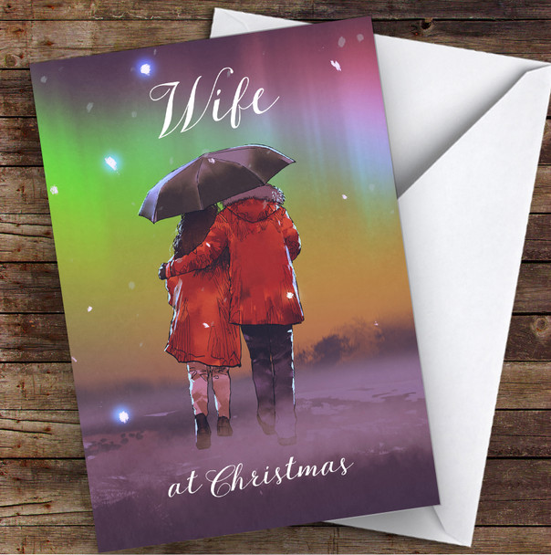 Wife Beautiful Couple Snow Scene Personalized Christmas Card