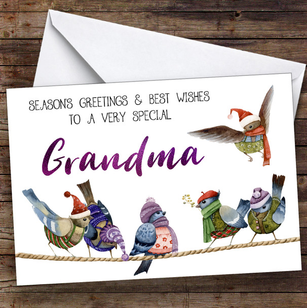 Cute Birds Very Special Grandma Personalized Christmas Card