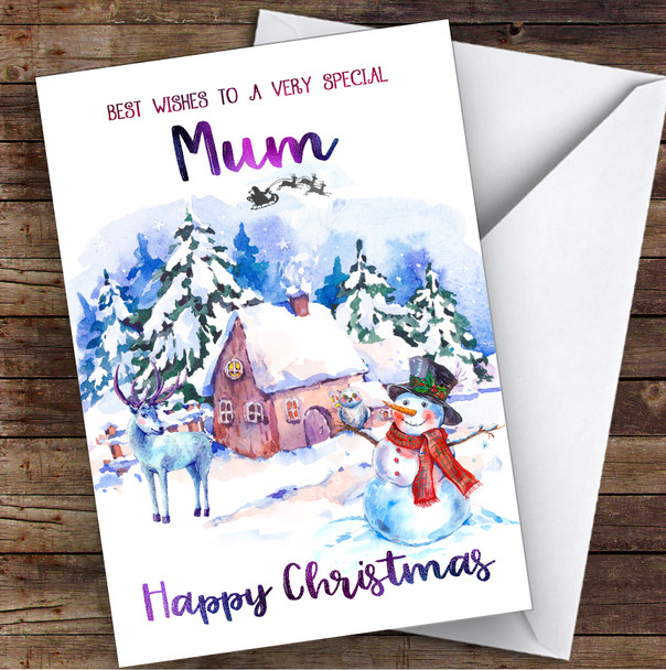 WaterColor Snowman Special Mum Personalized Christmas Card