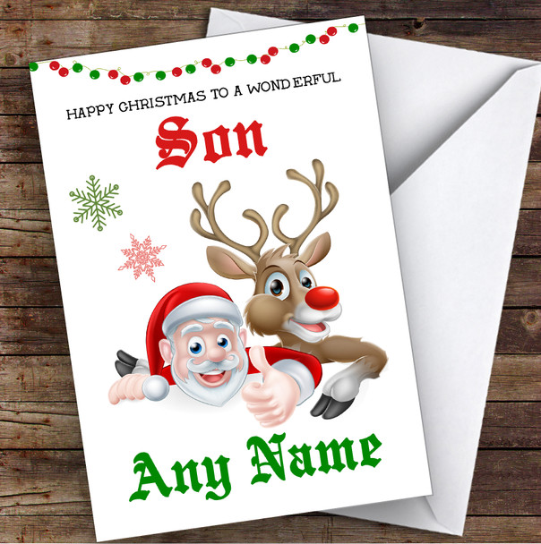 Santa & Reindeer Wonderful Son Personalized Christmas Card