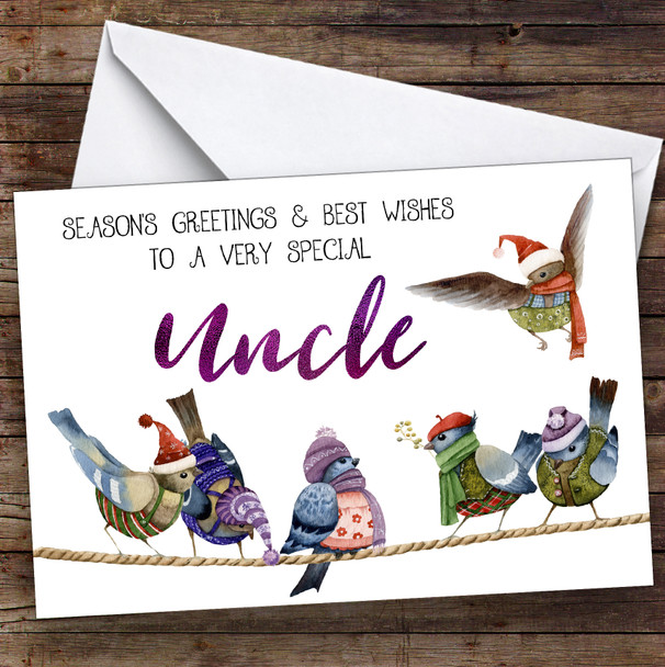 Cute Birds Very Special Uncle Personalized Christmas Card