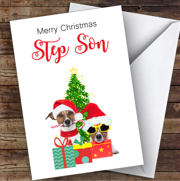 Step Son Christmas Party Dogs Personalized Christmas Card