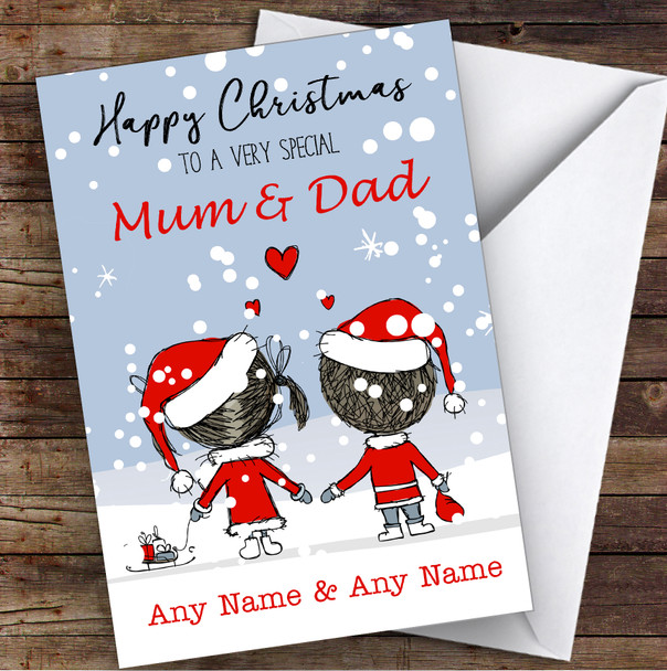Snowy Scene Couple Mum & Dad Personalized Christmas Card