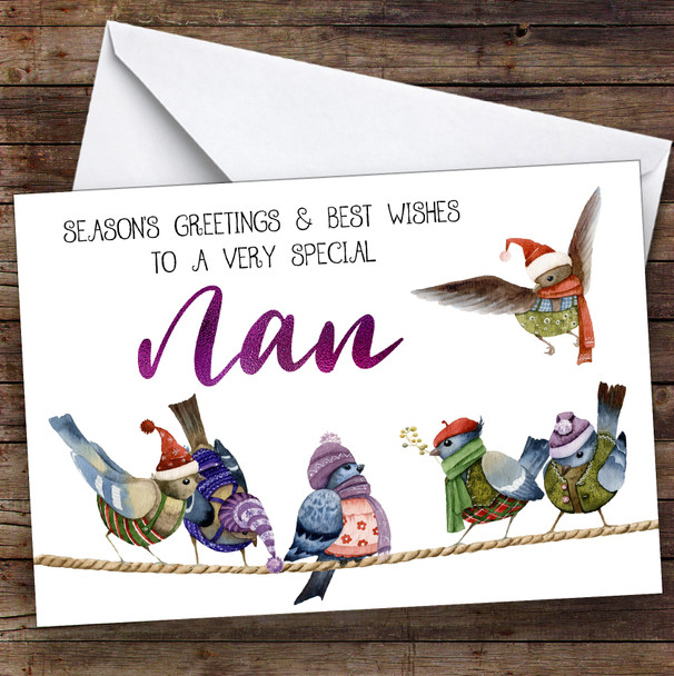 Cute Birds Very Special Nan Personalized Christmas Card