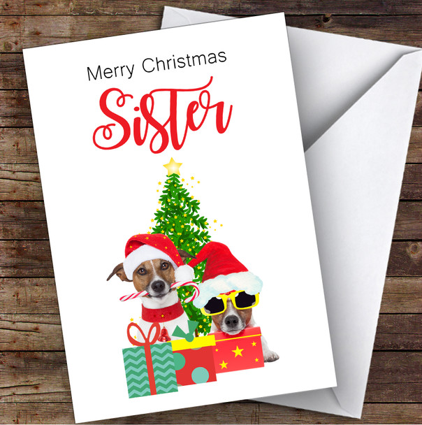 Sister Christmas Party Dogs Personalized Christmas Card