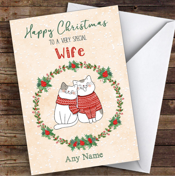 Cute Cats Romantic Wife Personalized Christmas Card