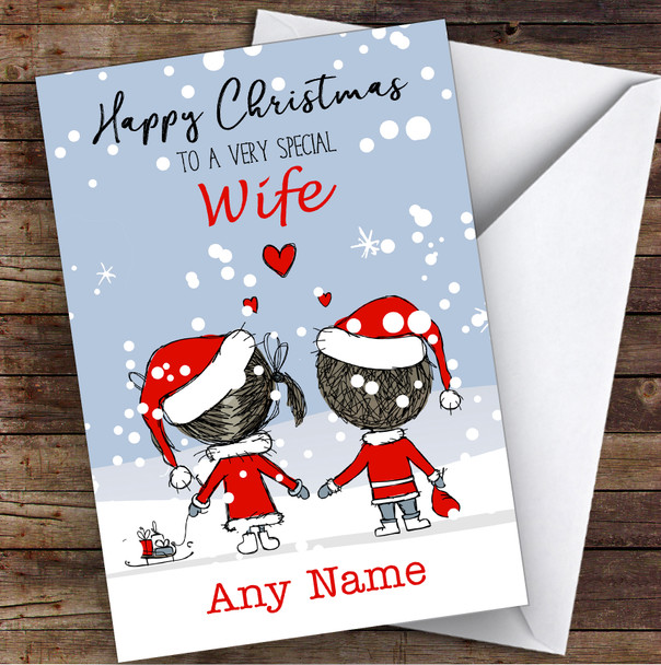 Snowy Scene Couple Wife Personalized Christmas Card