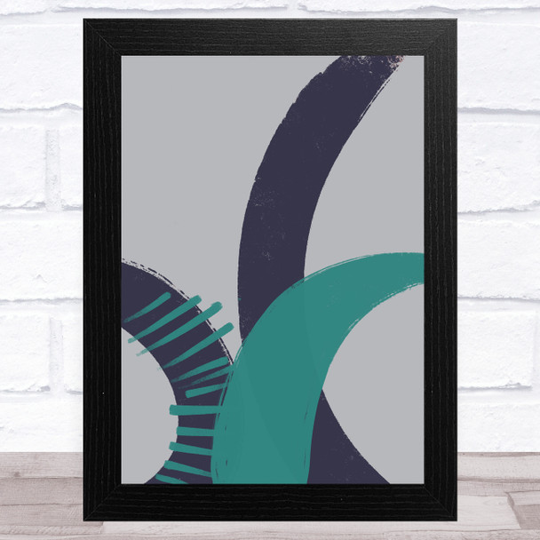 Navy Blue Turquoise And Grey Abstract Strokes Design 1 Wall Art Print