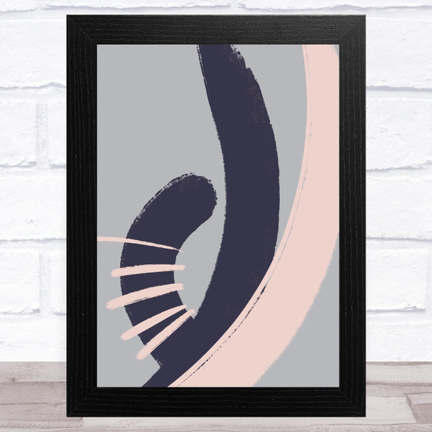 Navy Blue Grey & Pink Abstract Strokes Design 2 Wall Art Print