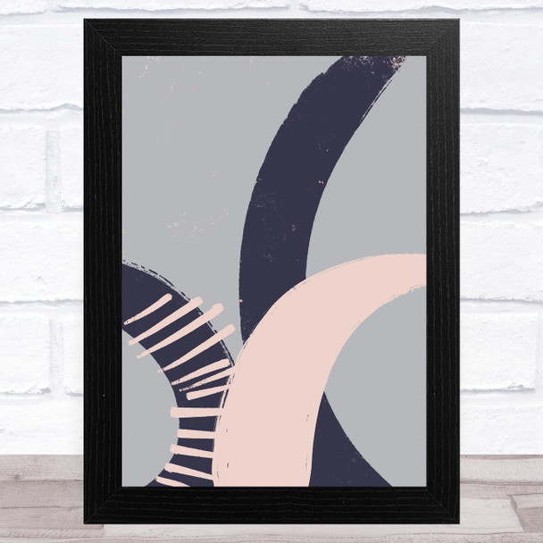 Navy Blue Grey & Pink Abstract Strokes Design 4 Wall Art Print