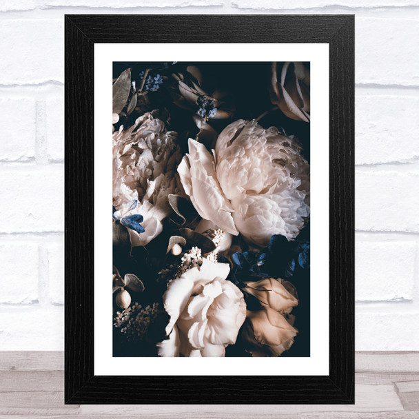 Bouquet Of White Peonies Dark Abstract Wall Art Print