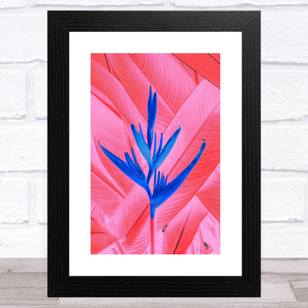 Blue Flower On Pink Tropical Foliage Wall Art Print