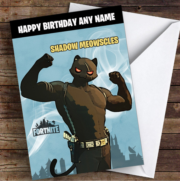 Shadow Meowscles Gaming Comic Style Kids Fortnite Skin Children's Personalized Birthday Card