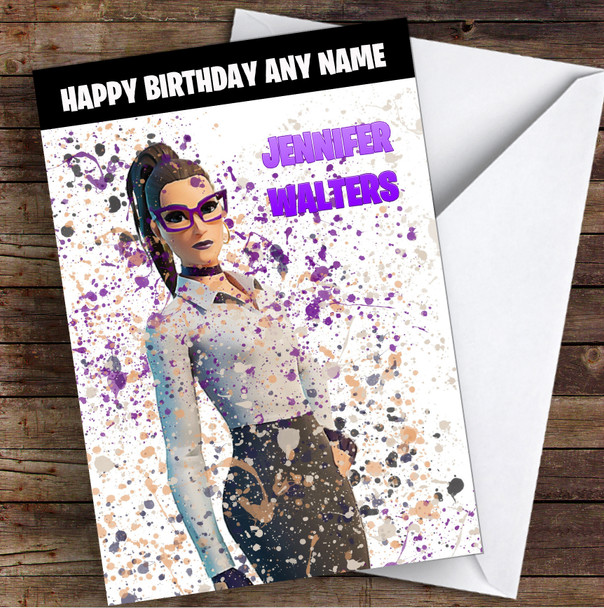 Splatter Art Gaming Fortnite Jennifer Walters Kid's Children's Personalized Birthday Card