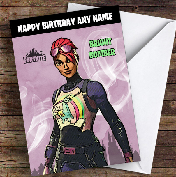 Bright Bomber Gaming Comic Style Kids Fortnite Skin Children's Personalized Birthday Card