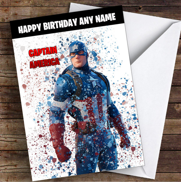 Splatter Art Gaming Fortnite Captain America Kid's Children's Personalized Birthday Card