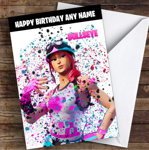 Splatter Art Gaming Fortnite Bullseye Heart Kid's Children's Personalized Birthday Card