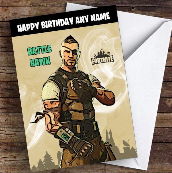 Battle Hawk Gaming Comic Style Kids Fortnite Skin Children's Personalized Birthday Card