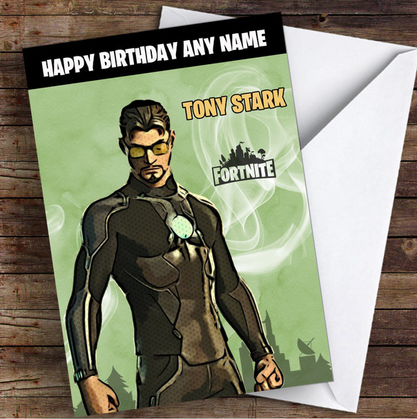 Tony Stark Gaming Comic Style Kids Fortnite Skin Children's Personalized Birthday Card