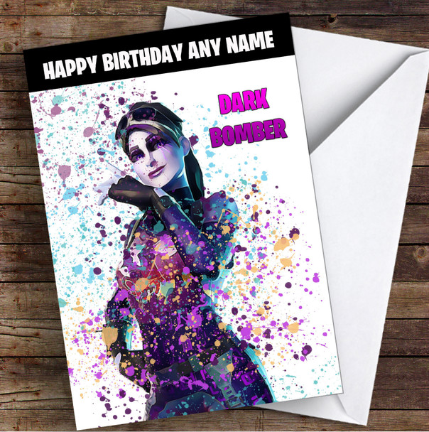 Splatter Art Gaming Fortnite Dark Bomber Kid's Children's Personalized Birthday Card