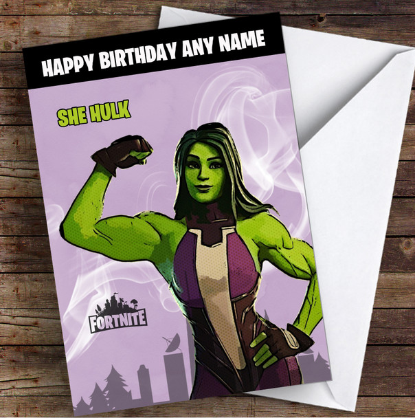 She Hulk Gaming Comic Style Kids Fortnite Skin Children's Personalized Birthday Card