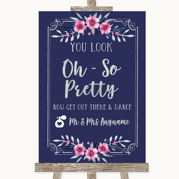 Navy Blue Pink & Silver Toilet Get Out & Dance Personalized Wedding Sign