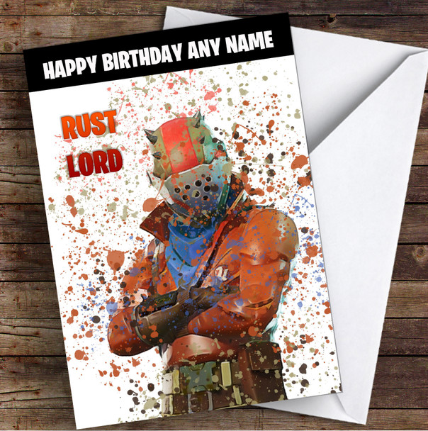 Splatter Art Gaming Fortnite Rust Lord Kid's Children's Personalized Birthday Card