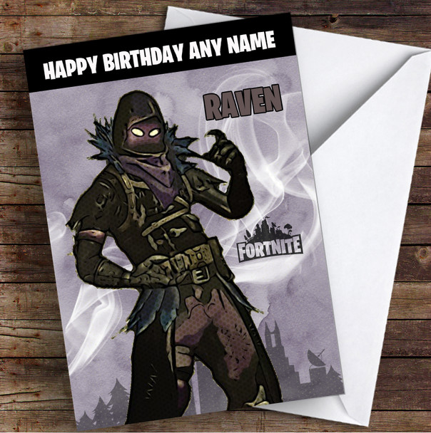 Raven Gaming Comic Style Kids Fortnite Skin Children's Personalized Birthday Card