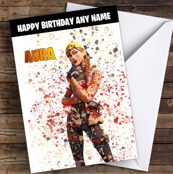 Splatter Art Gaming Fortnite Aura Kid's Children's Personalized Birthday Card