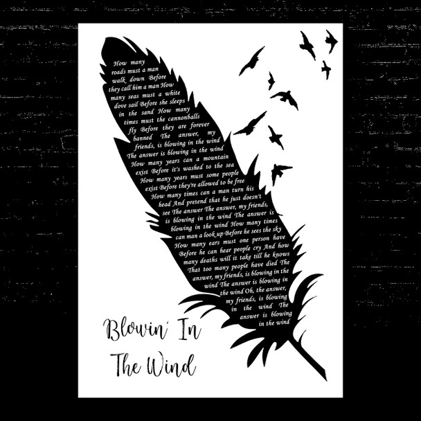 Joan Baez Blowin' In The Wind Black & White Feather & Birds Song Lyric Music Art Print