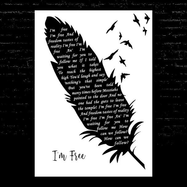 The Who I'm Free Black & White Feather & Birds Song Lyric Music Art Print