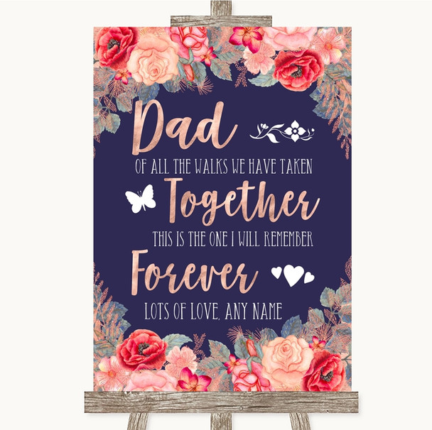 Navy Blue Blush Rose Gold Dad Walk Down The Aisle Personalized Wedding Sign