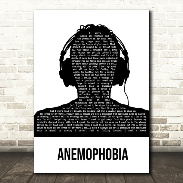 Deaf Havana Anemophobia Black & White Man Headphones Song Lyric Music Art Print