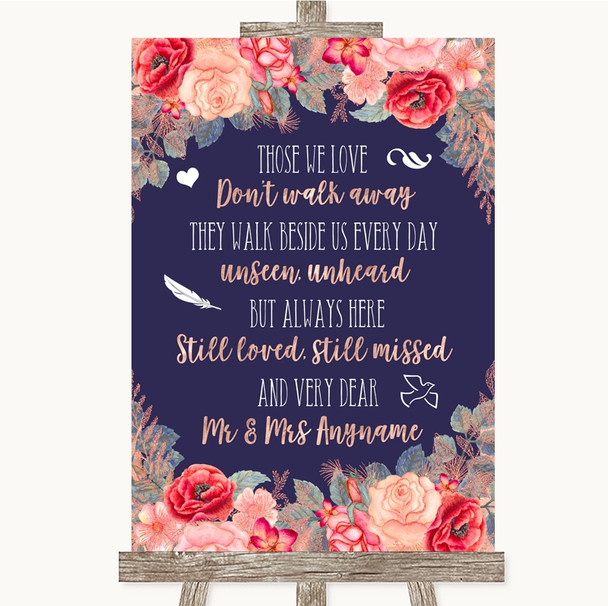 Navy Blue Blush Rose Gold In Loving Memory Personalized Wedding Sign