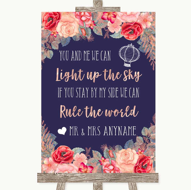 Navy Blue Blush Rose Gold Light Up The Sky Rule The World Wedding Sign