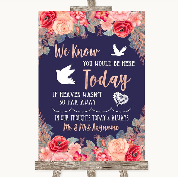 Navy Blue Blush Rose Gold Loved Ones In Heaven Personalized Wedding Sign