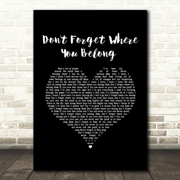 One Direction Don't Forget Where You Belong Black Heart Song Lyric Music Art Print