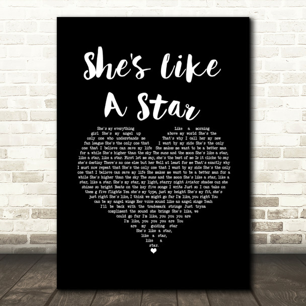 Taio Cruz She's Like A Star Black Heart Song Lyric Music Art Print