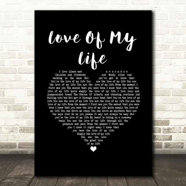 Carly Simon Love Of My Life Black Heart Song Lyric Music Art Print