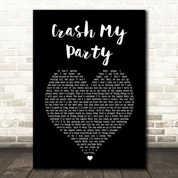 Luke Bryan Crash My Party Black Heart Song Lyric Music Art Print