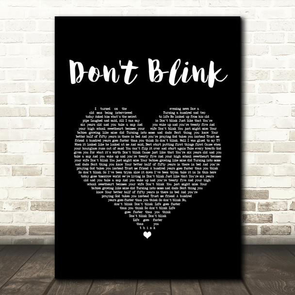 Kenny Chesney Don't Blink Black Heart Song Lyric Music Art Print
