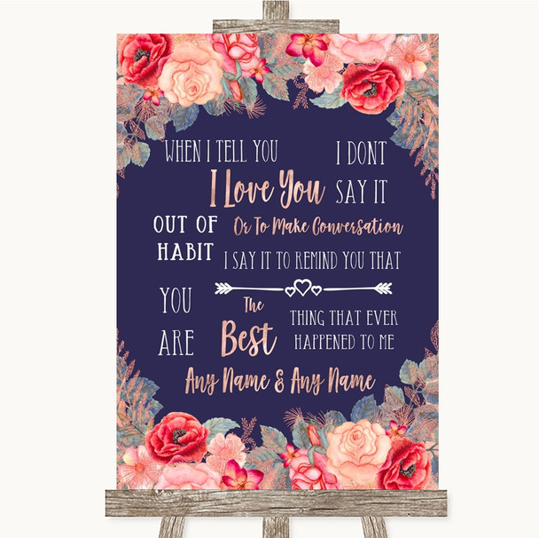 Navy Blue Blush Rose Gold When I Tell You I Love You Personalized Wedding Sign