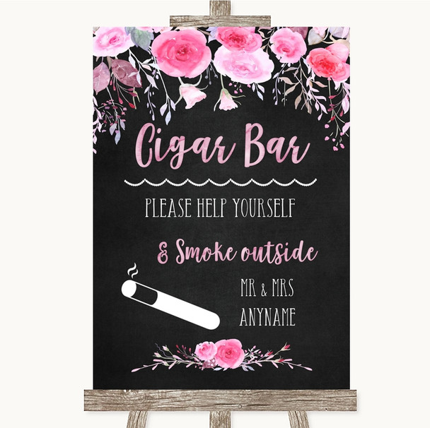 Chalk Style Watercolour Pink Floral Cigar Bar Personalized Wedding Sign