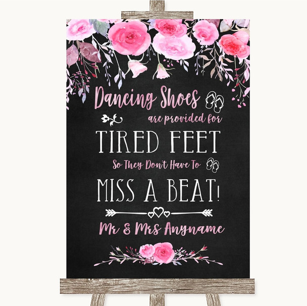 Chalk Watercolour Pink Floral Dancing Shoes Flip-Flop Tired Feet Wedding Sign