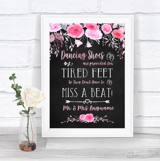 Chalk Watercolour Pink Floral Dancing Shoes Flip-Flop Tired Feet Wedding Sign