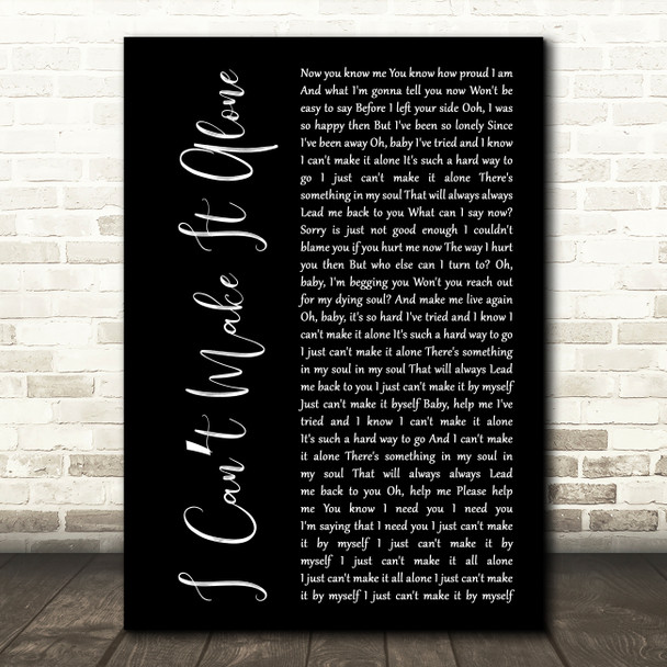 Dusty Springfield I Cant Make It Alone Black Script Song Lyric Music Art Print