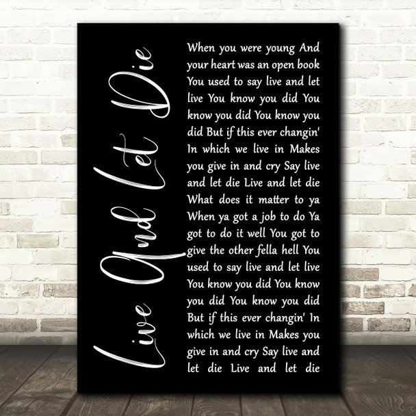 Guns N' Roses Live And Let Die Black Script Song Lyric Music Art Print