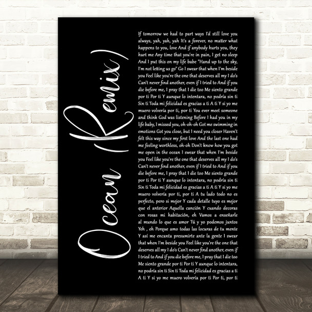 KAROL G & Jessie Reyez Ocean (Remix) Black Script Song Lyric Music Art Print